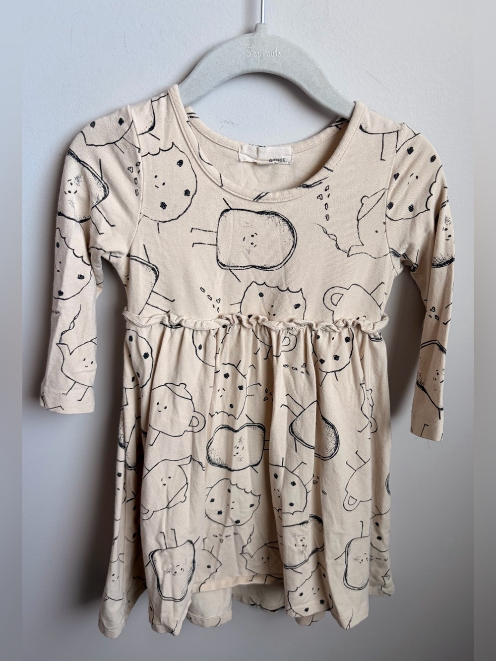 Greige Girls Cream Breakfast Print Long-Sleeve Dress